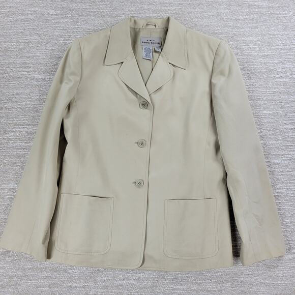 VTG AKA Eddie Bauer Silk Blend Jacket Womens 10 Cream Tan Lined Preppy Academia - Picture 1 of 14